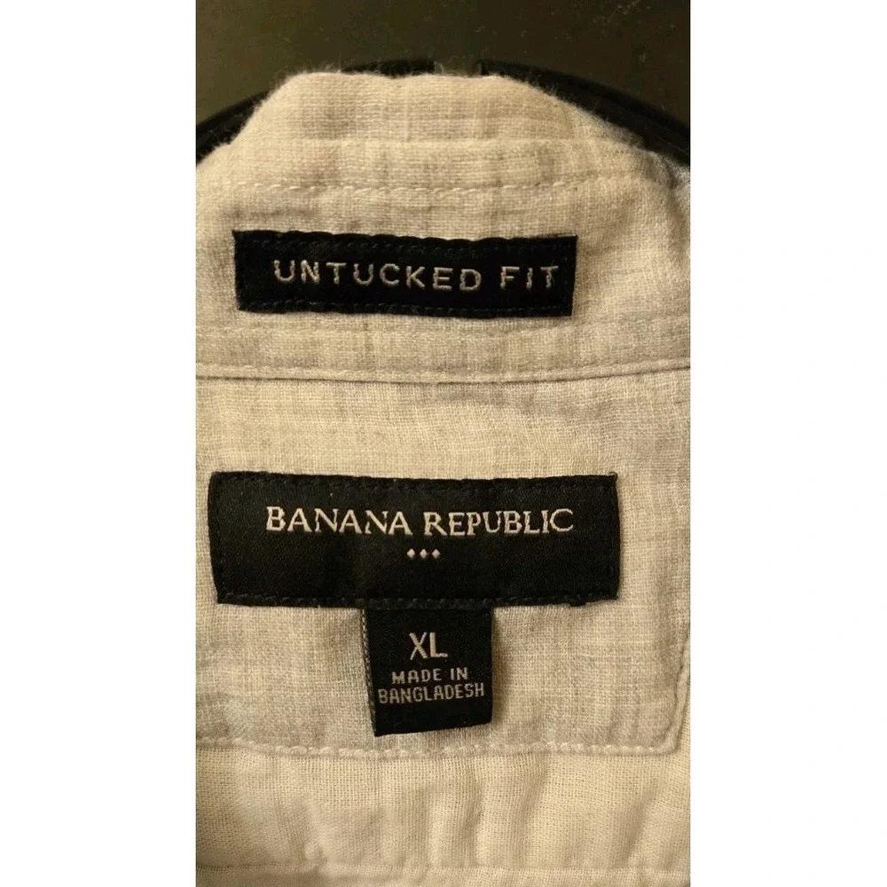 Banana Republic Untucked Fit Light Gray‎ Shirt Mens XL Button Down Double Weave